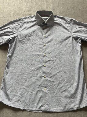 Eton Contemporary Plaid Dress Shirt Men XL 44/17 ½ Gray Button Up Cotton Casual